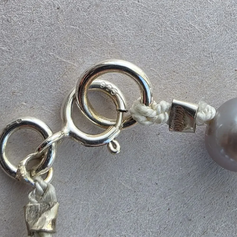 Light Gray Pearl Necklace Earrings Set Sterling‎ Silver 925 Stamped Clasp Beaded